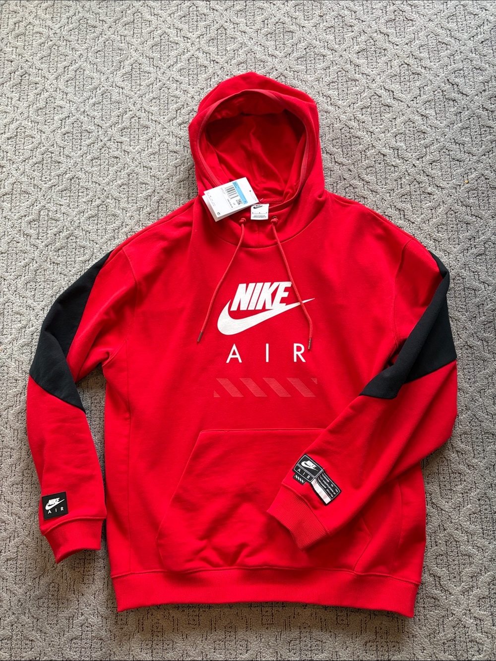 Nike Men’s Red Crewneck Hoodie with Black Sleeve Panels